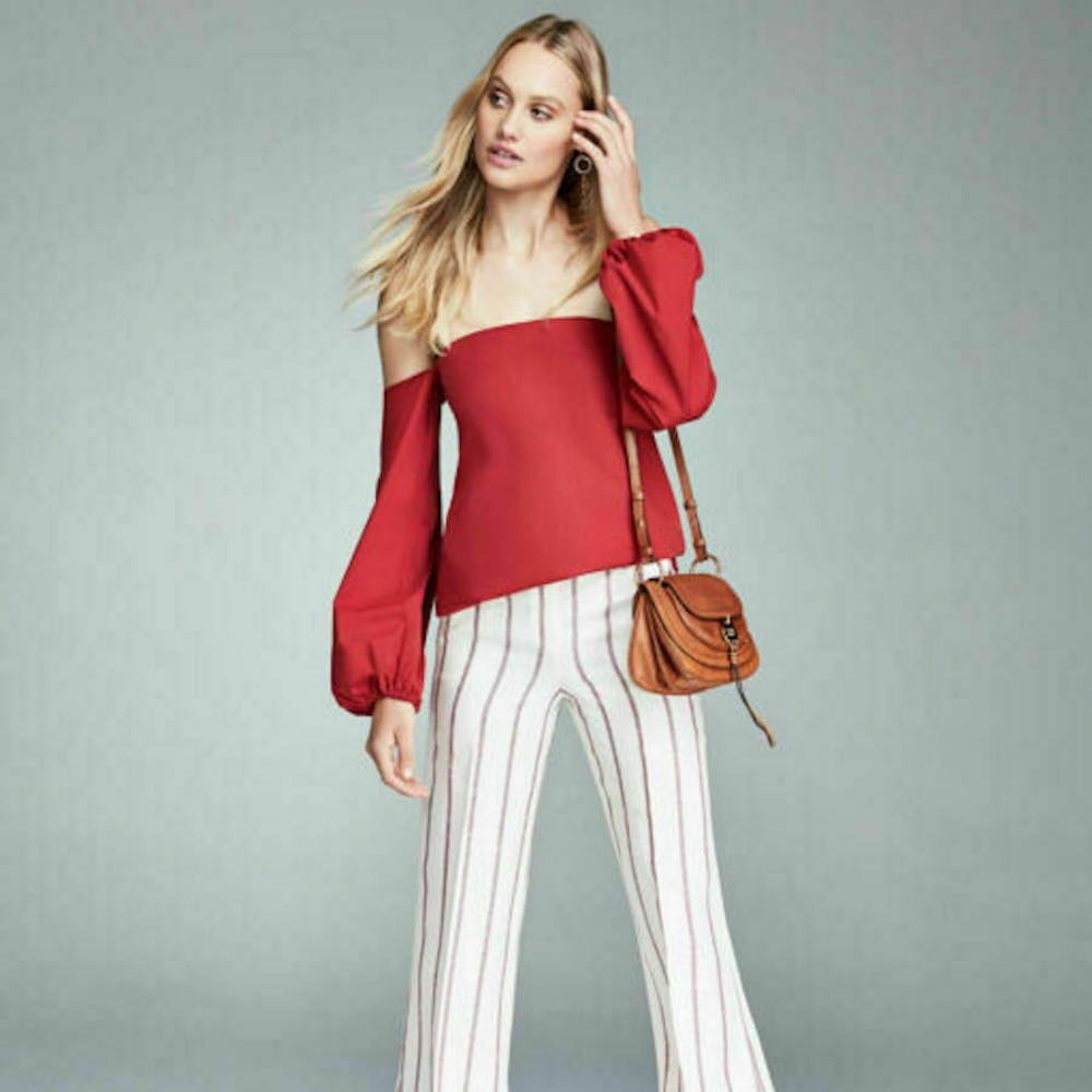 Theory Laureen off the shoulder red top EUC